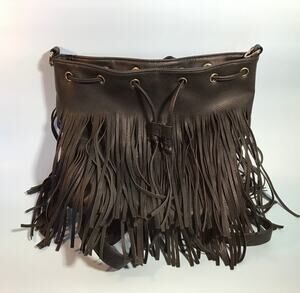 Bam Forever Black Pebbled Leather Fringe Backpack Handbag
